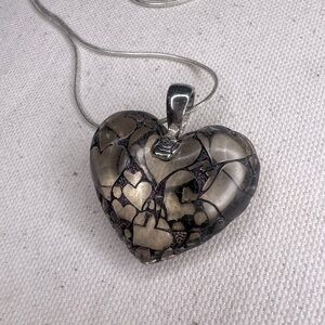 Vintage Acetate Heart Pendant on 17” Silver Tone Chain